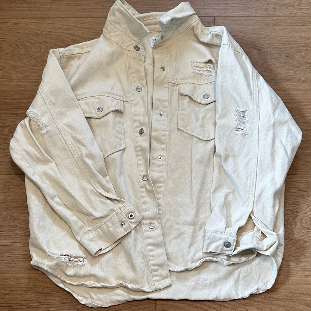 Ci Sono Cream Distressed Women's Jacket